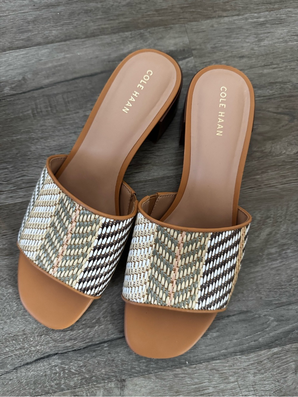 Cole Haan Tan Woven-Pattern Slide Mules 10B